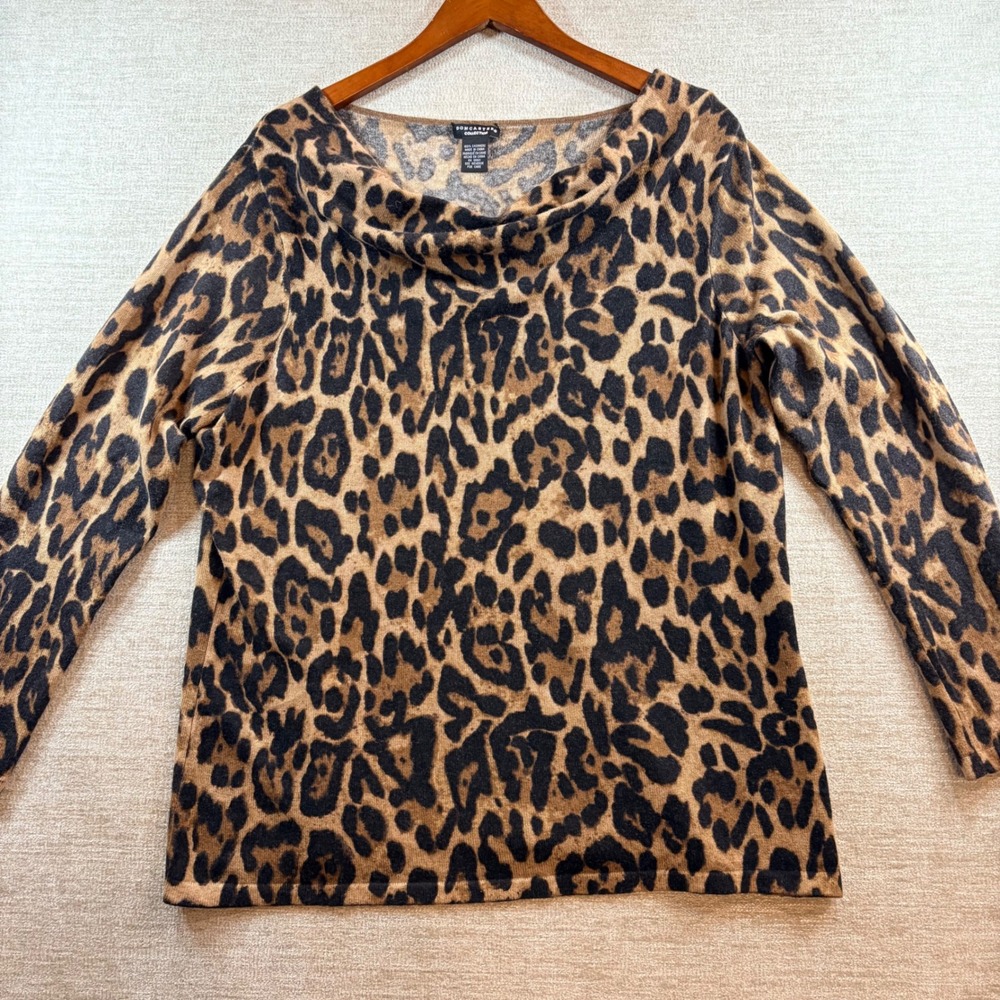Don Caster Collection Leopard Print 100% Cashmere Cowl Neck Sweater 1W Mobwife